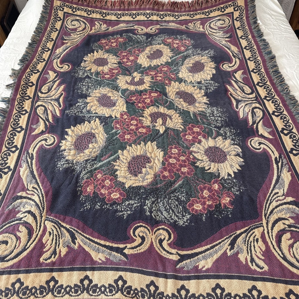 Goodwin Weavers Throw Blanket Tuscan Sunflower  Cotton Woven Jacquard Tapestry